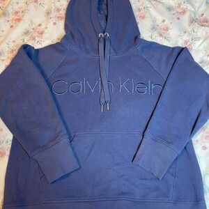 Calvin Klein Women's Hoodie Size Small Blue Logo Pullover Sweatshirt Casual